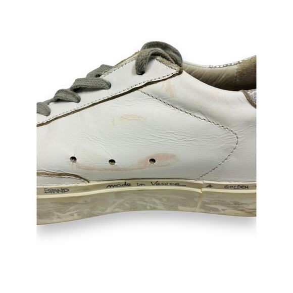 GOLDEN GOOSE White Leather Metallic Hi-Star Floral Print Sneakers Size 40 US 10 - Picture 7 of 8